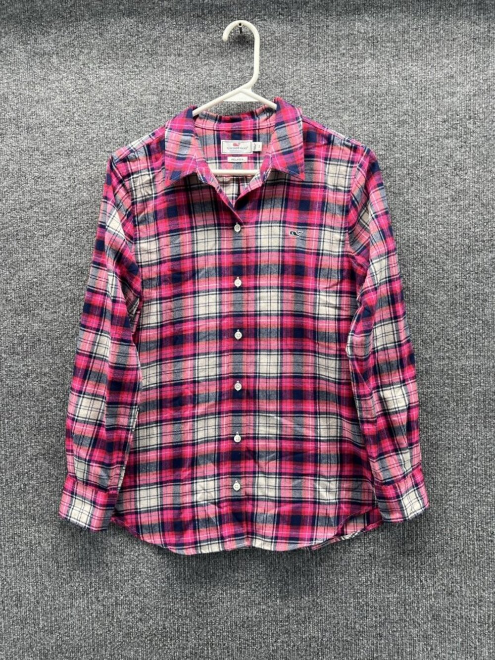 Vineyard Vines Shirt Women 2 Pink Plaid Collared Long Sleeve Flannel Button Up
